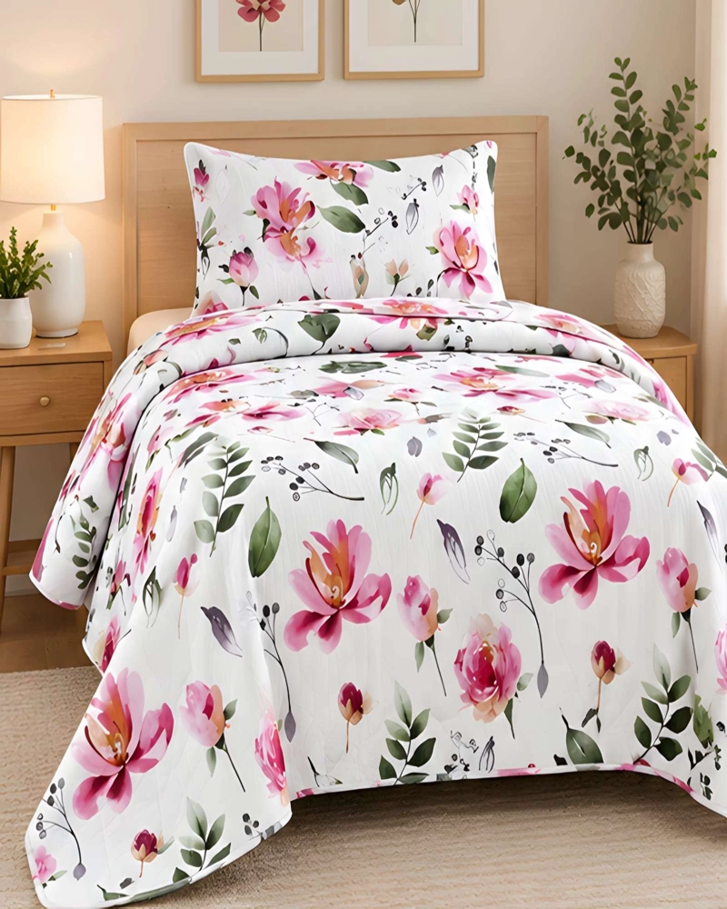 CUBRECAMAS 1 PLAZA Y MEDIA QUILT LIVIANO DE VERANO CON FUNDA - 2