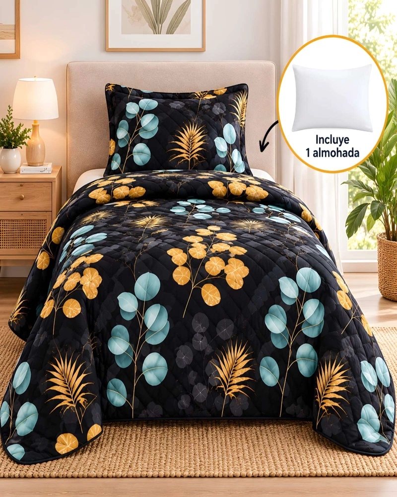 CUBRECAMA 1.5 PLAZAS QUILT LIVIANO CON ALMOHADA - 2