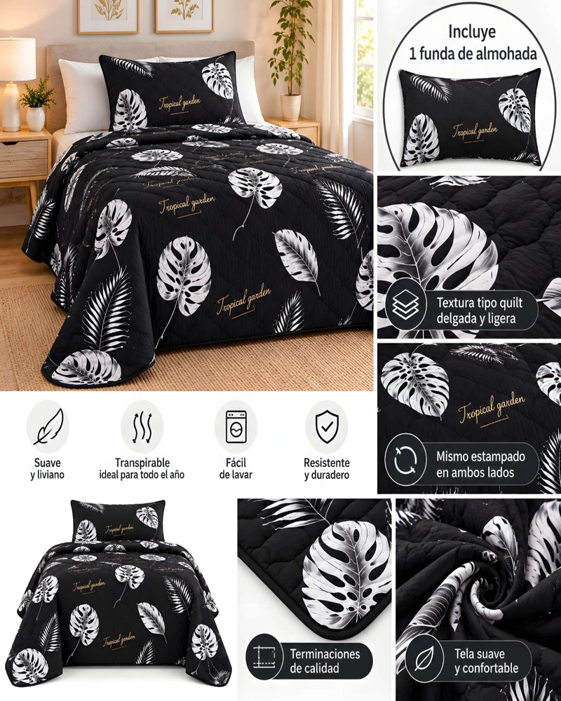 CUBRECAMA 1.5 PLAZAS QUILT LIVIANO CON ALMOHADA - 5