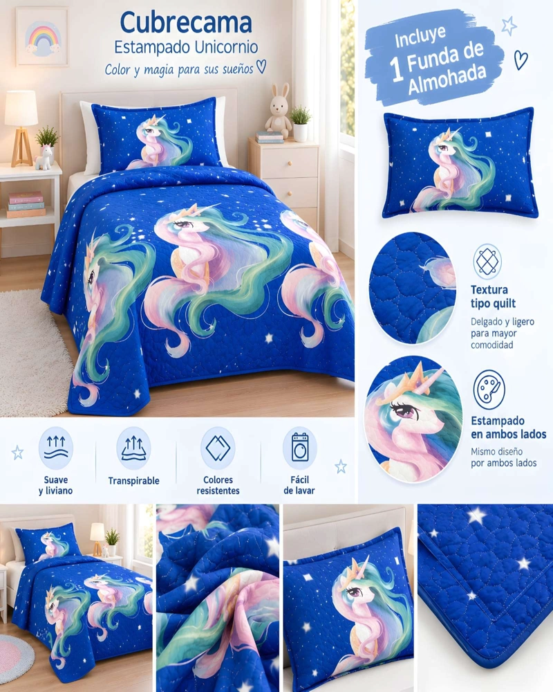 CUBRECAMAS 1 PLAZA Y MEDIA QUILT LIVIANO DE VERANO CON FUNDA - 5