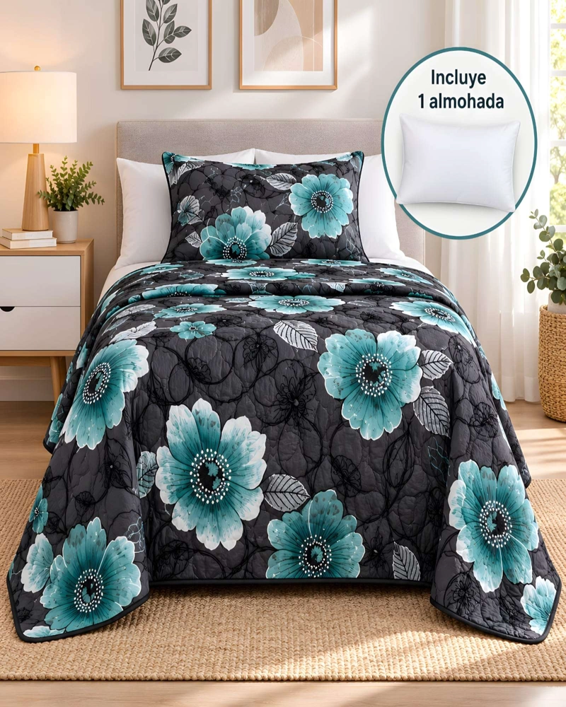 CUBRECAMA 1.5 PLAZAS QUILT LIVIANO CON ALMOHADA - 2