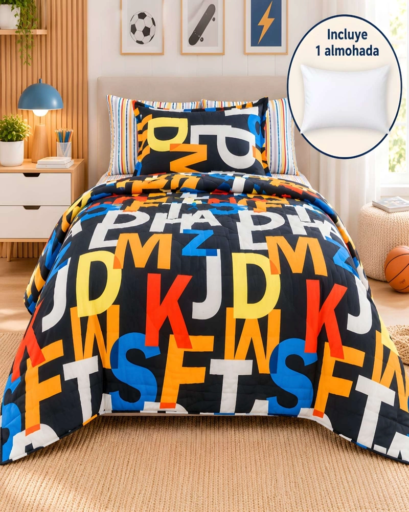 CUBRECAMA 1.5 PLAZAS QUILT LIVIANO CON ALMOHADA - 2
