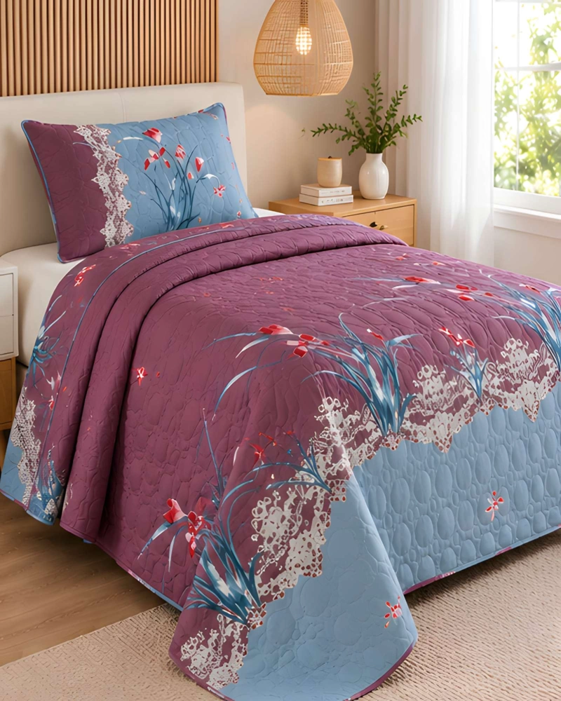 CUBRECAMAS 1 PLAZA Y MEDIA QUILT LIVIANO DE VERANO CON FUNDA - 2