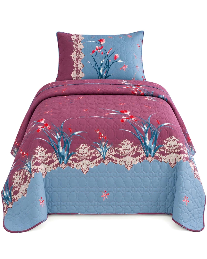 CUBRECAMAS 1 PLAZA Y MEDIA QUILT LIVIANO DE VERANO CON FUNDA - 6