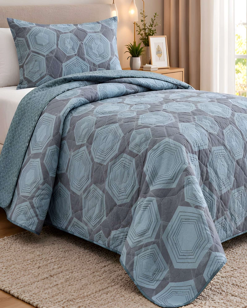 CUBRECAMAS 1 PLAZA Y MEDIA QUILT LIVIANO DE VERANO CON FUNDA - 2