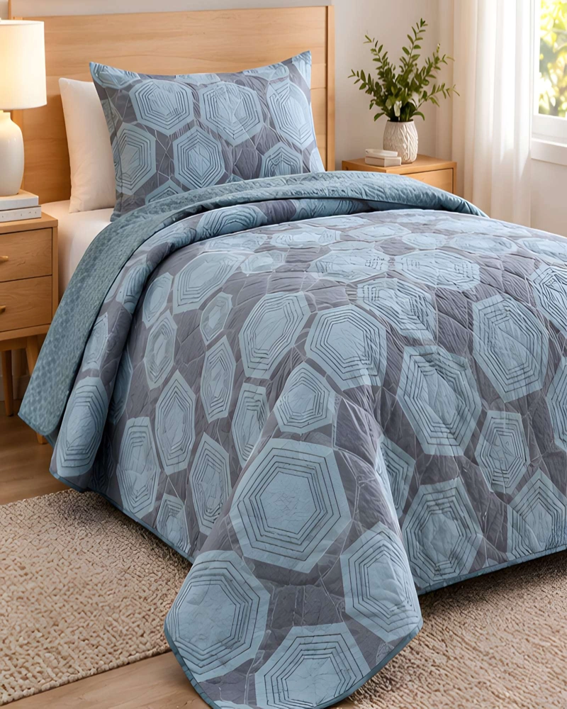CUBRECAMAS 1 PLAZA Y MEDIA QUILT LIVIANO DE VERANO CON FUNDA - 3