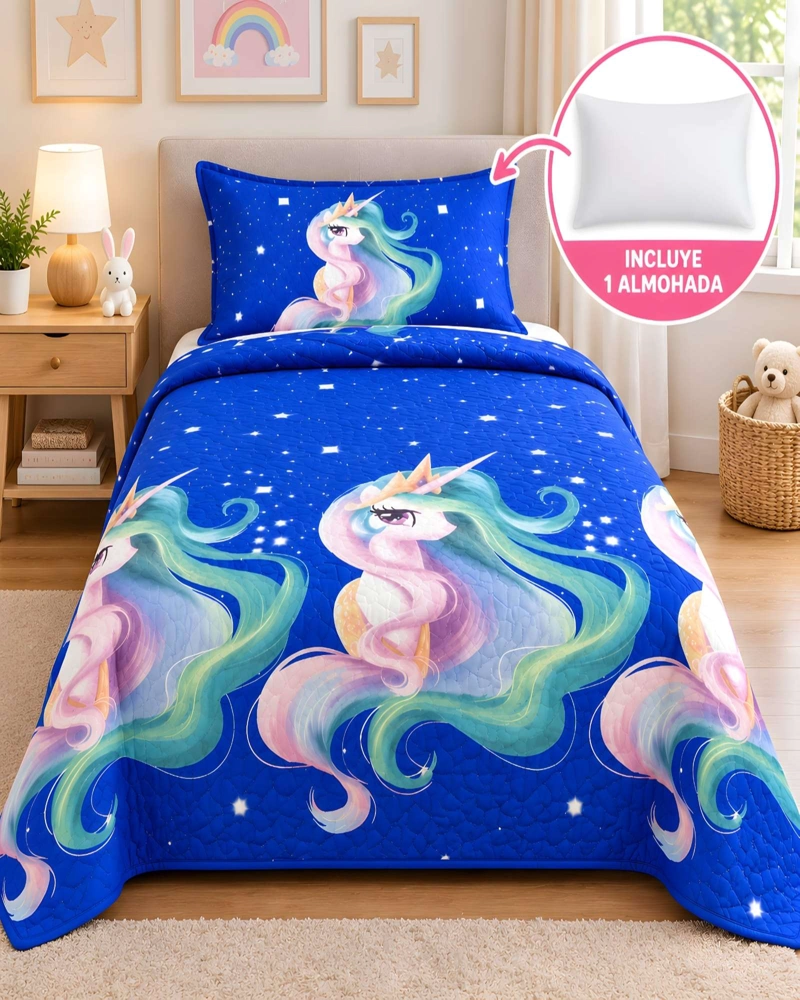 CUBRECAMA 1.5 PLAZAS QUILT LIVIANO CON ALMOHADA - 2