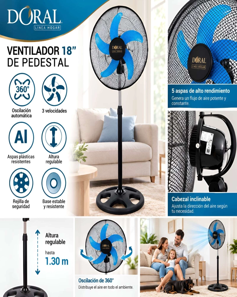 VENTILADOR DE PEDESTAL 18 PULGADAS CON HE LICE DE 5 ASPAS - 8