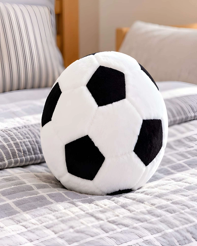COJIN FORMA BALON FUTBOL CLASICO 30 CM PARA CUARTO O SALA TV - 1