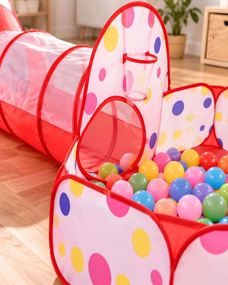 CASTILLO DE JUEGOS INFANTIL CON TUNEL DE GATEO Y ESTACION PARA PELOTAS - 2