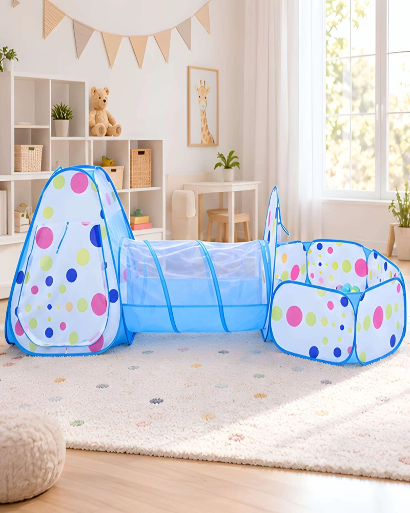 CASTILLO DE JUEGOS INFANTIL CON TUNEL DE GATEO Y ESTACION PARA PELOTAS - 1