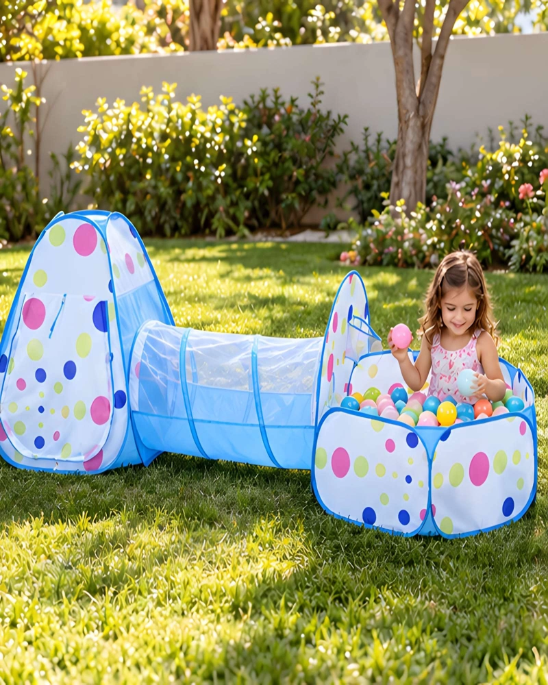 CASTILLO DE JUEGOS INFANTIL CON TUNEL DE GATEO Y ESTACION PARA PELOTAS - 3