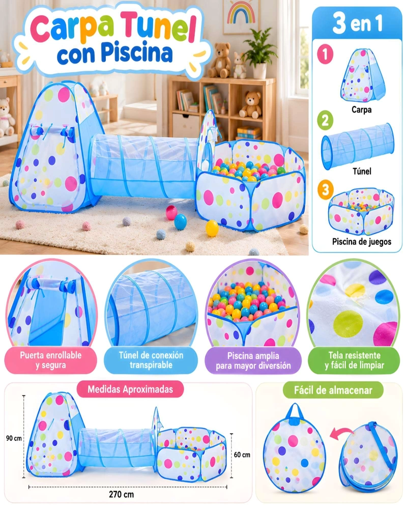 CASTILLO DE JUEGOS INFANTIL CON TUNEL DE GATEO Y ESTACION PARA PELOTAS - 5