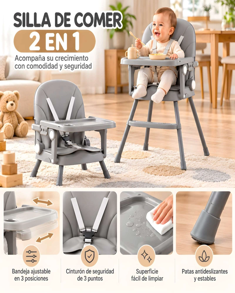 COMEDOR INFANTIL ELEVADO 2 EN 1 CON ACOLCHADO, REPOSAPIE S Y ARNE S DE 5 PUNTOS - 5