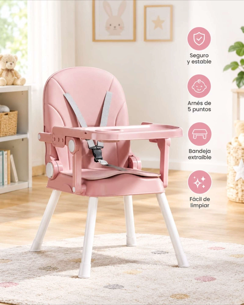 COMEDOR INFANTIL ELEVADO 2 EN 1 CON ACOLCHADO, REPOSAPIE S Y ARNE S DE 5 PUNTOS - 4