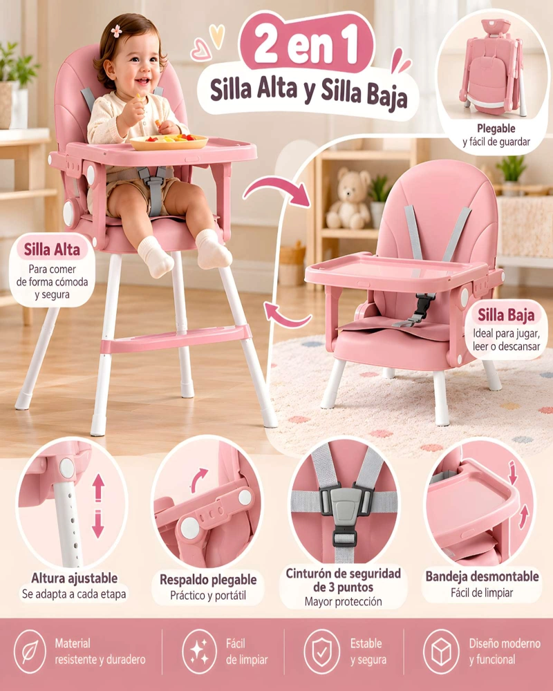 COMEDOR INFANTIL ELEVADO 2 EN 1 CON ACOLCHADO, REPOSAPIE S Y ARNE S DE 5 PUNTOS - 5