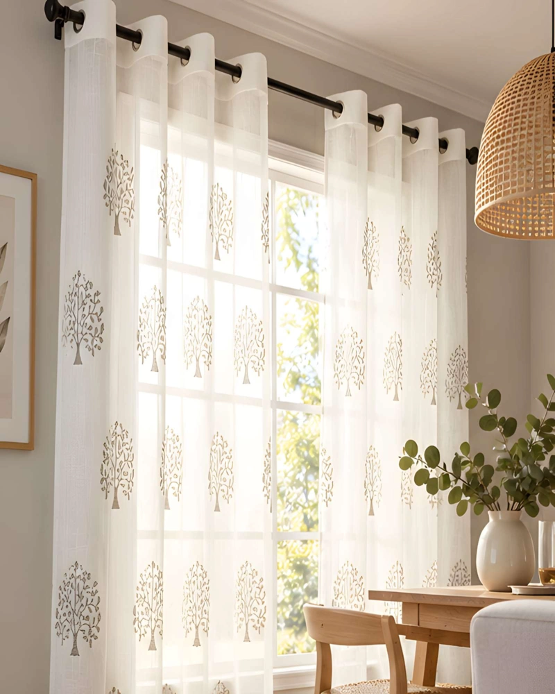 JUEGO 2 CORTINAS VISILLO 140X220 CM CON BORDADO FLORAL - 1