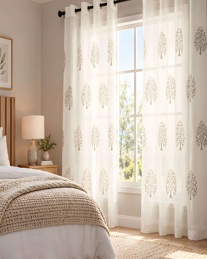 JUEGO 2 CORTINAS VISILLO 140X220 CM CON BORDADO FLORAL - 2