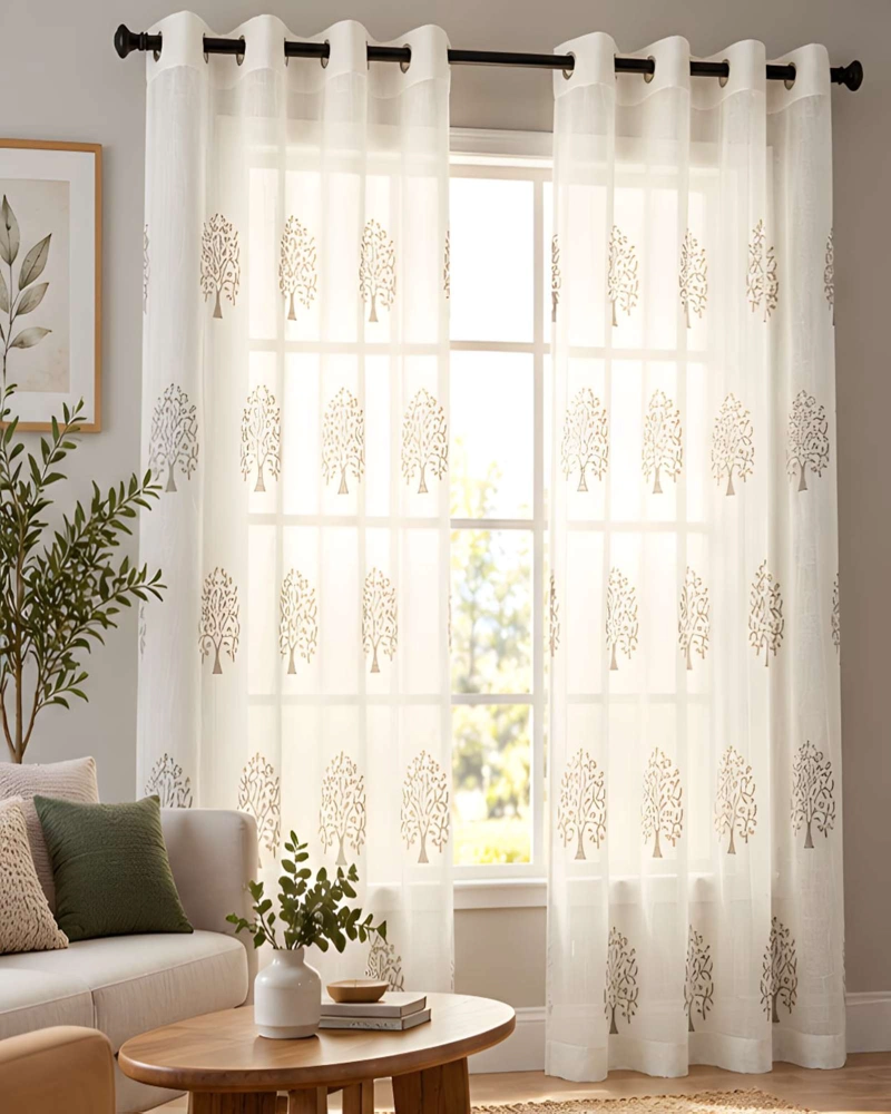 JUEGO 2 CORTINAS VISILLO 140X220 CM CON BORDADO FLORAL - 3