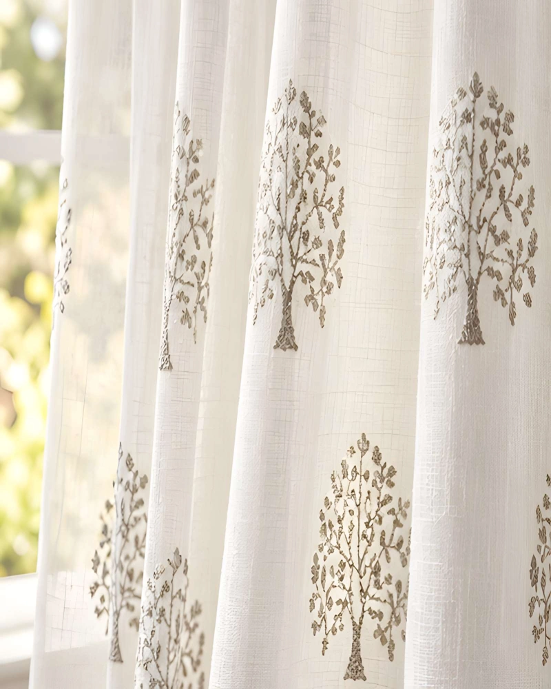 JUEGO 2 CORTINAS VISILLO 140X220 CM CON BORDADO FLORAL - 4