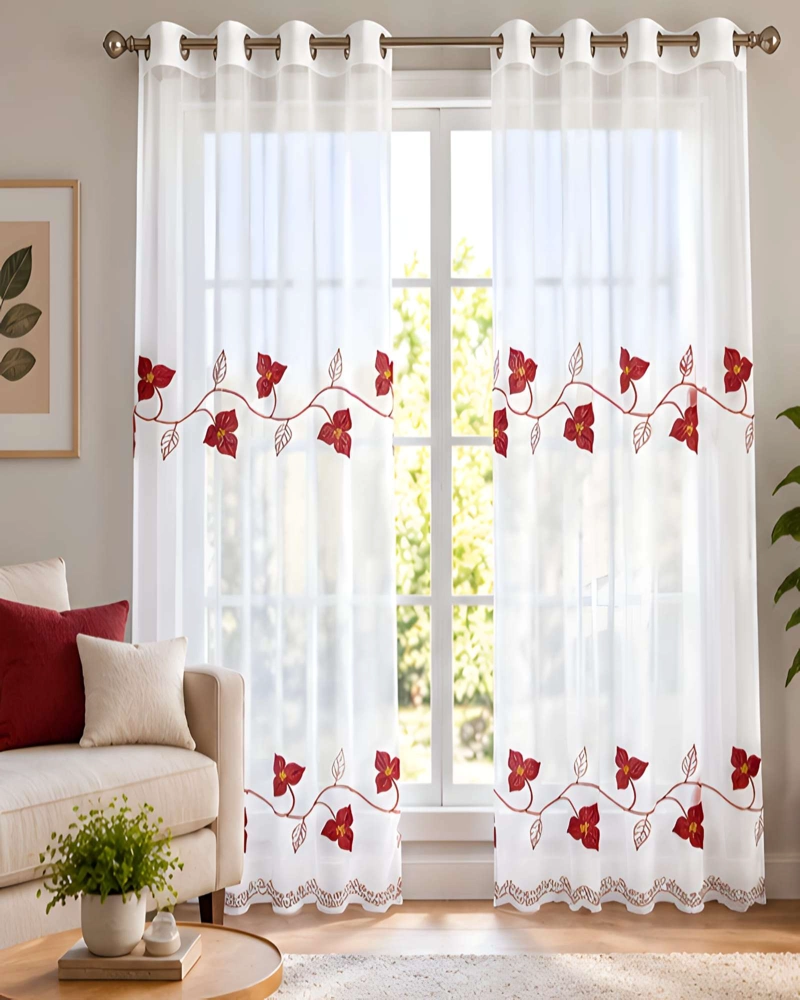 JUEGO 2 CORTINAS VISILLO 140X220 CM CON BORDADO FLORAL - 1