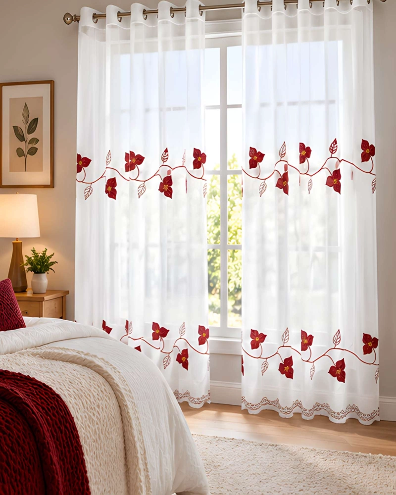 JUEGO 2 CORTINAS VISILLO 140X220 CM CON BORDADO FLORAL - 2