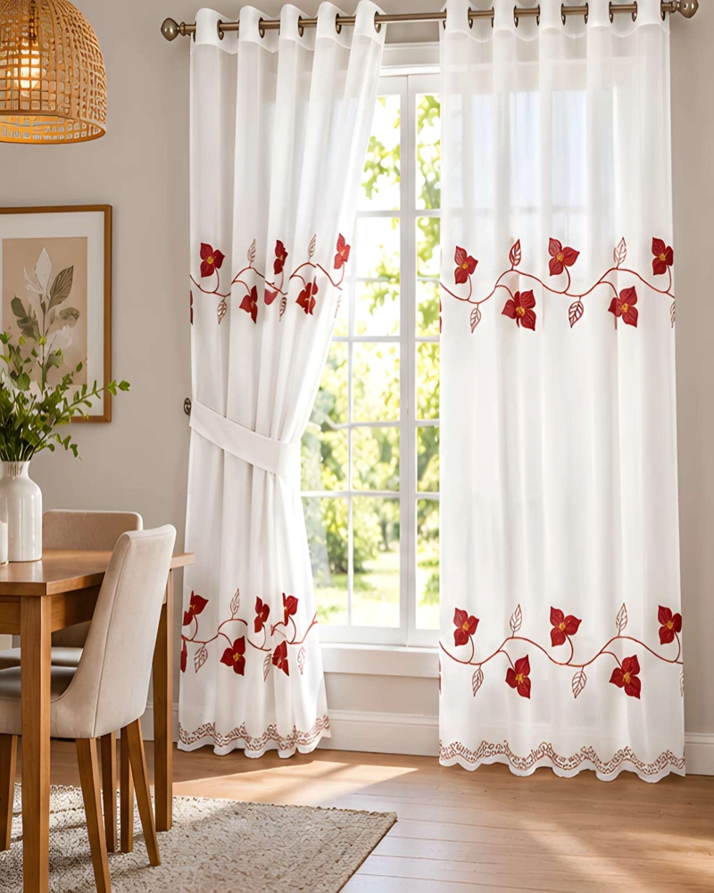 JUEGO 2 CORTINAS VISILLO 140X220 CM CON BORDADO FLORAL - 3