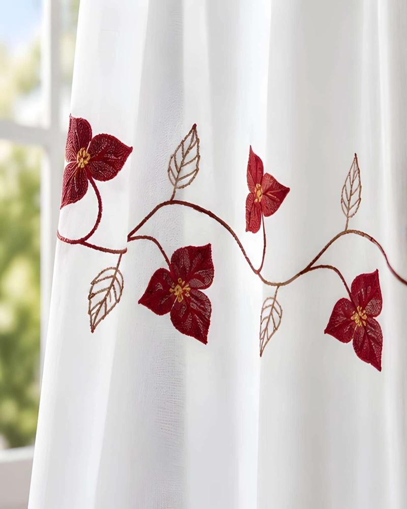 JUEGO 2 CORTINAS VISILLO 140X220 CM CON BORDADO FLORAL - 4