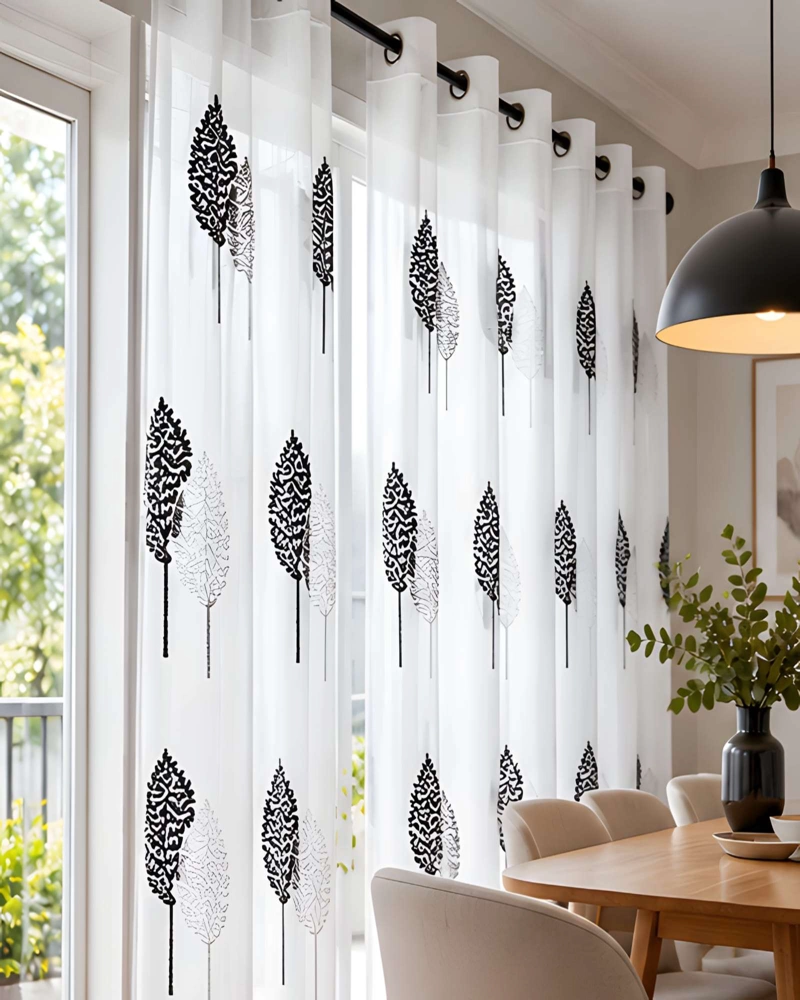 JUEGO 2 CORTINAS VISILLO 140X220 CM CON BORDADO FLORAL - 1