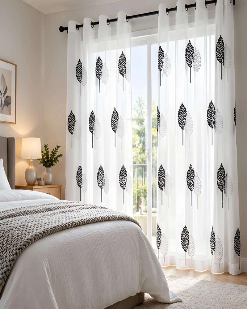 JUEGO 2 CORTINAS VISILLO 140X220 CM CON BORDADO FLORAL - 2