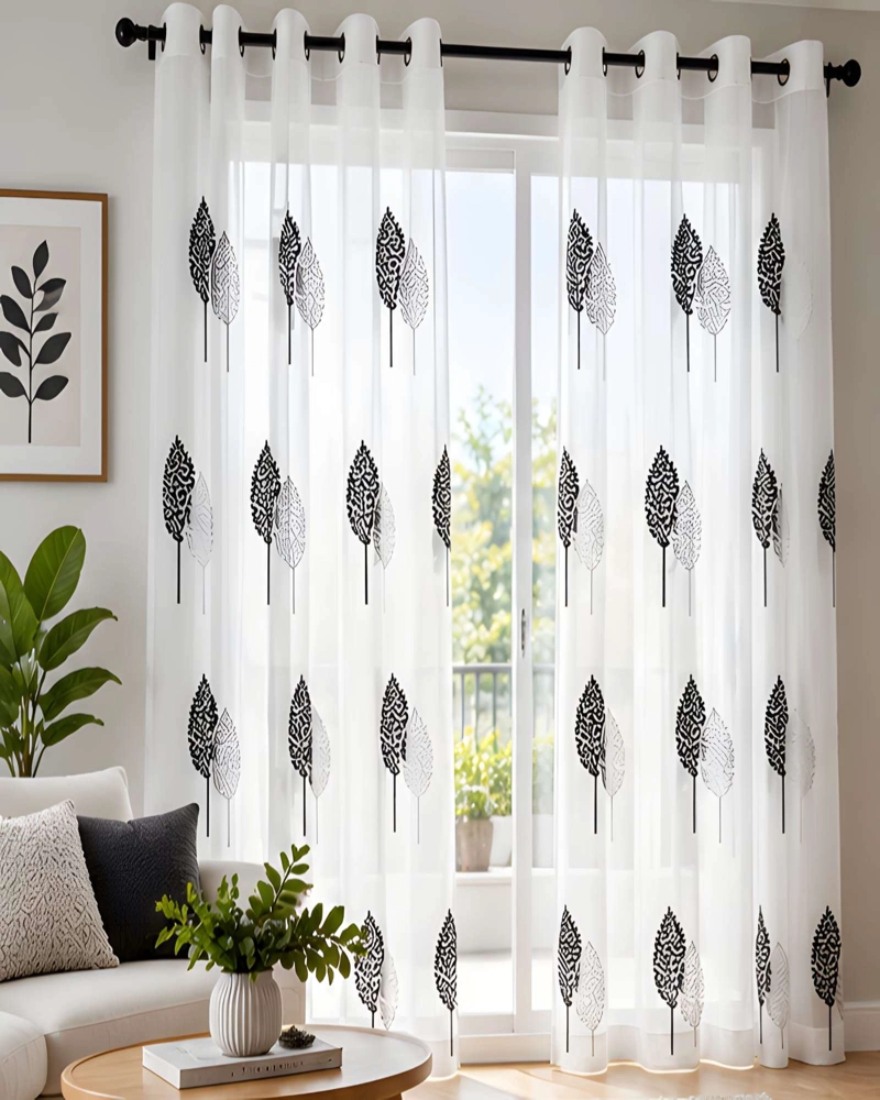 JUEGO 2 CORTINAS VISILLO 140X220 CM CON BORDADO FLORAL - 3