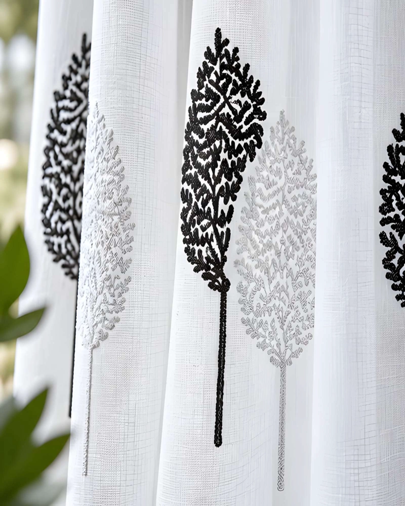 JUEGO 2 CORTINAS VISILLO 140X220 CM CON BORDADO FLORAL - 4