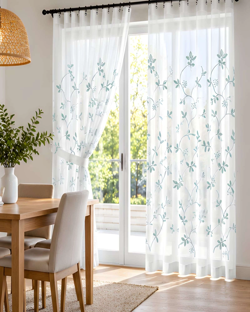 JUEGO 2 CORTINAS VISILLO 140X220 CM CON BORDADO FLORAL - 1