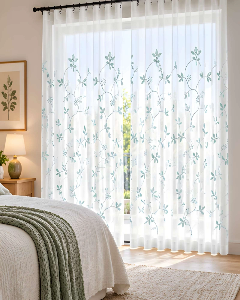 JUEGO 2 CORTINAS VISILLO 140X220 CM CON BORDADO FLORAL - 2