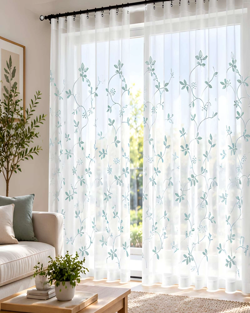 JUEGO 2 CORTINAS VISILLO 140X220 CM CON BORDADO FLORAL - 3