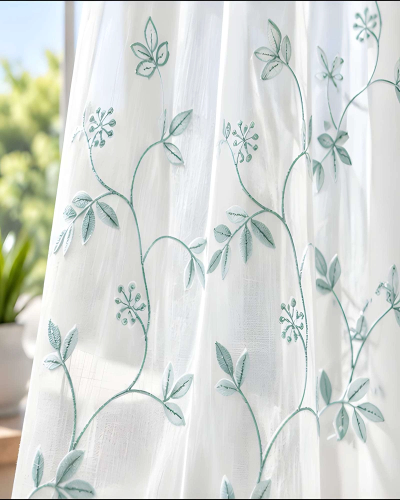 JUEGO 2 CORTINAS VISILLO 140X220 CM CON BORDADO FLORAL - 4
