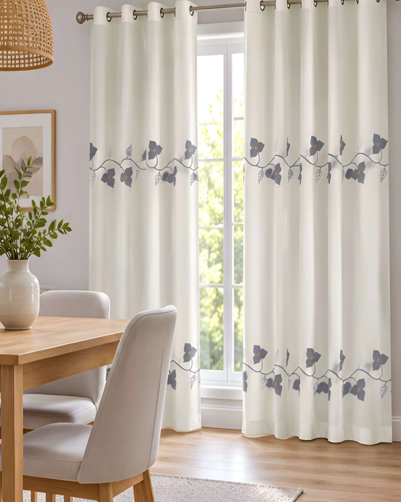 JUEGO 2 CORTINAS VISILLO 140X220 CM CON BORDADO FLORAL - 2