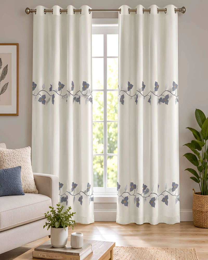 JUEGO 2 CORTINAS VISILLO 140X220 CM CON BORDADO FLORAL - 3
