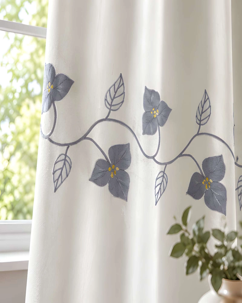 JUEGO 2 CORTINAS VISILLO 140X220 CM CON BORDADO FLORAL - 4
