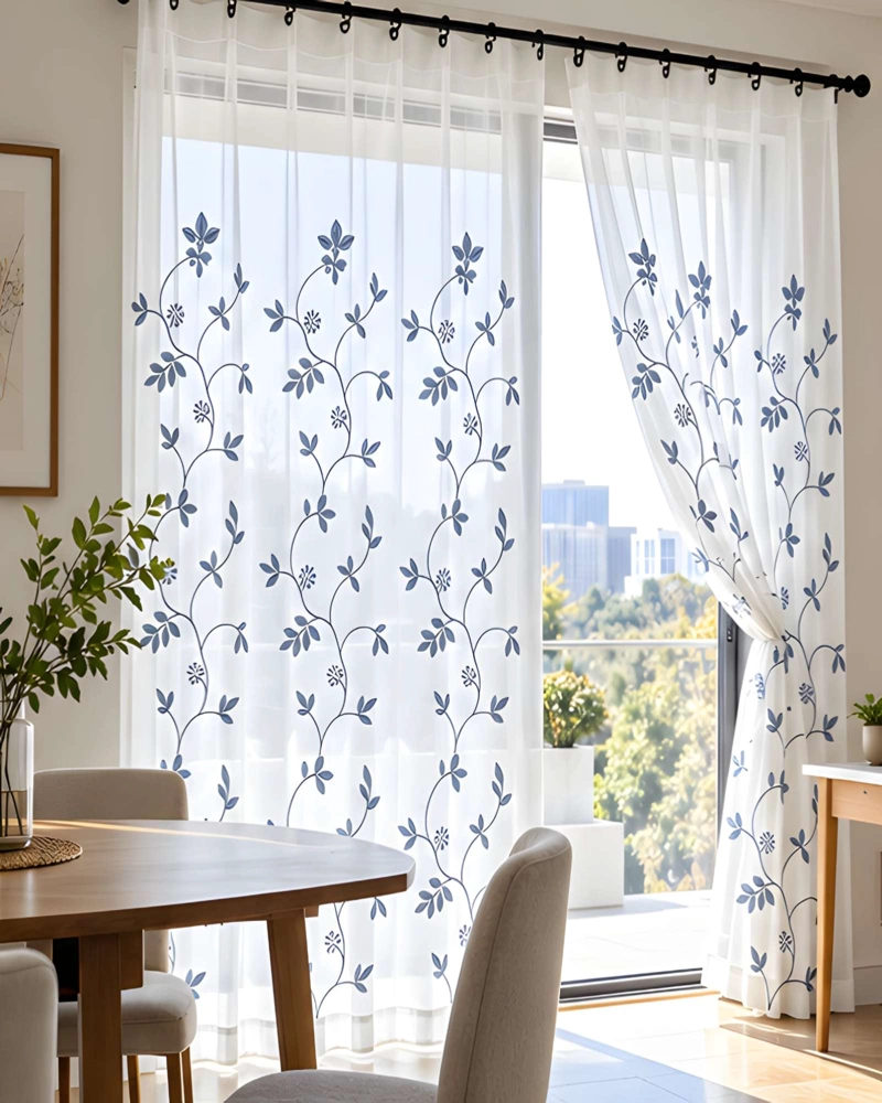 JUEGO 2 CORTINAS VISILLO 140X220 CM CON BORDADO FLORAL - 2