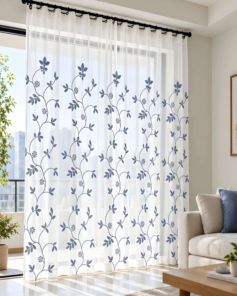 JUEGO 2 CORTINAS VISILLO 140X220 CM CON BORDADO FLORAL - 3