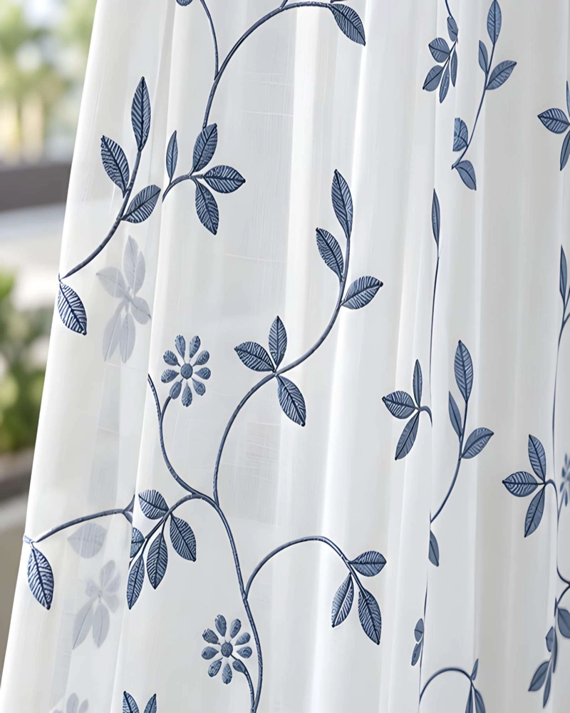 JUEGO 2 CORTINAS VISILLO 140X220 CM CON BORDADO FLORAL - 4