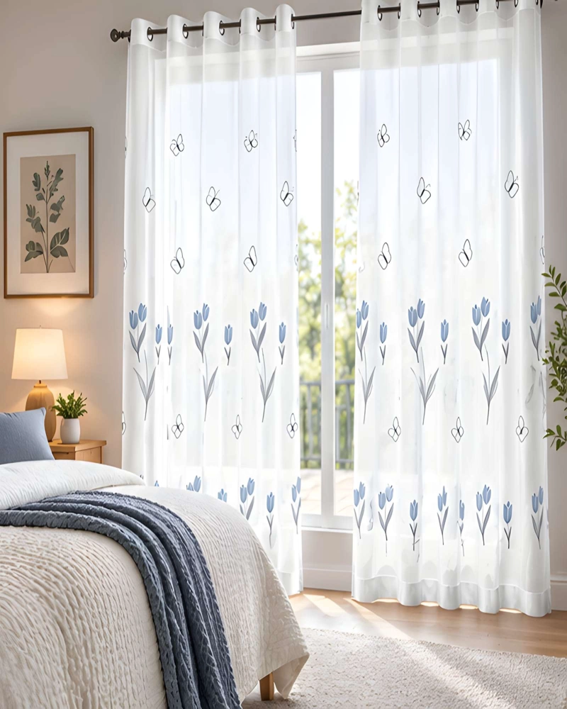 JUEGO 2 CORTINAS VISILLO 140X220 CM CON BORDADO FLORAL - 2