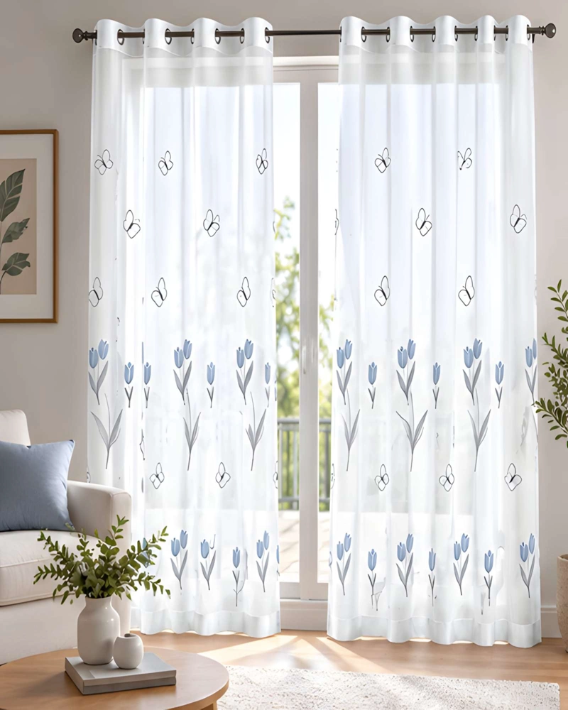 JUEGO 2 CORTINAS VISILLO 140X220 CM CON BORDADO FLORAL - 3