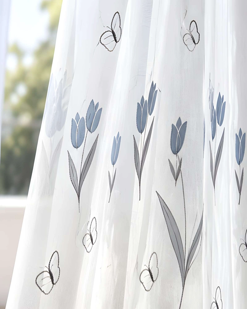 JUEGO 2 CORTINAS VISILLO 140X220 CM CON BORDADO FLORAL - 4