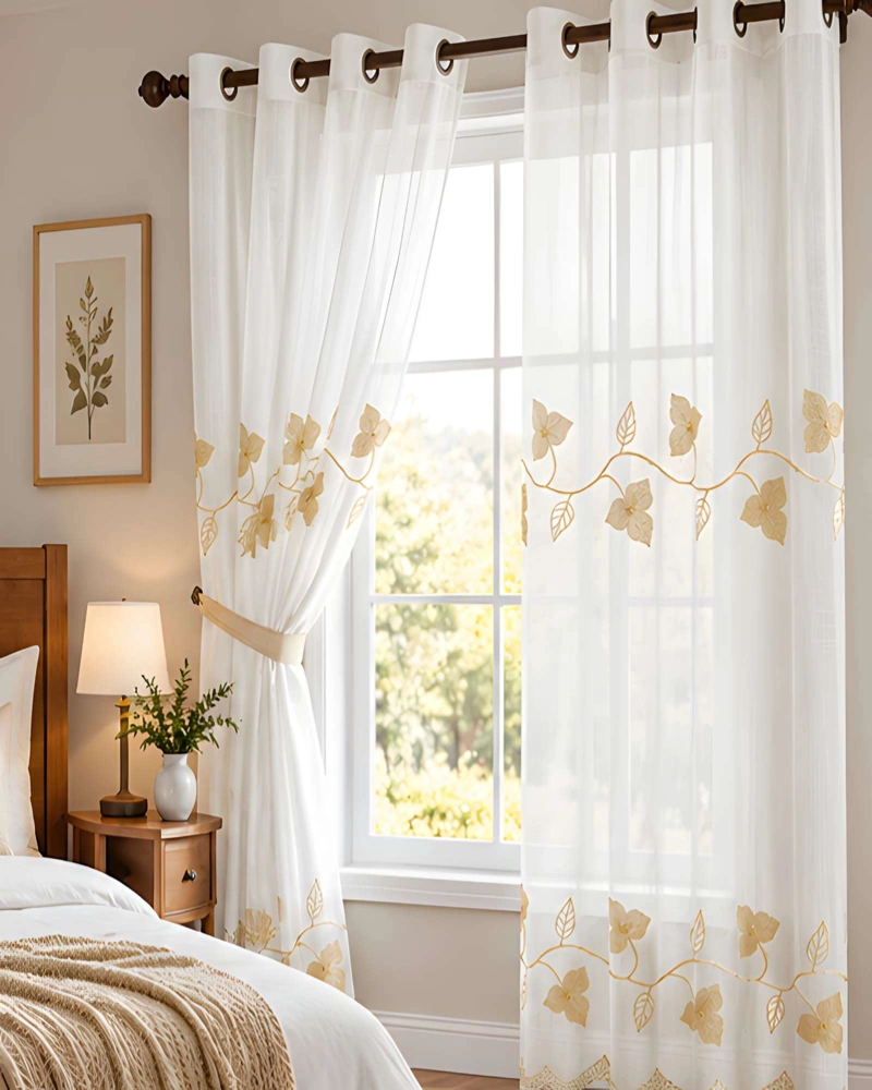 JUEGO 2 CORTINAS VISILLO 140X220 CM CON BORDADO FLORAL - 1