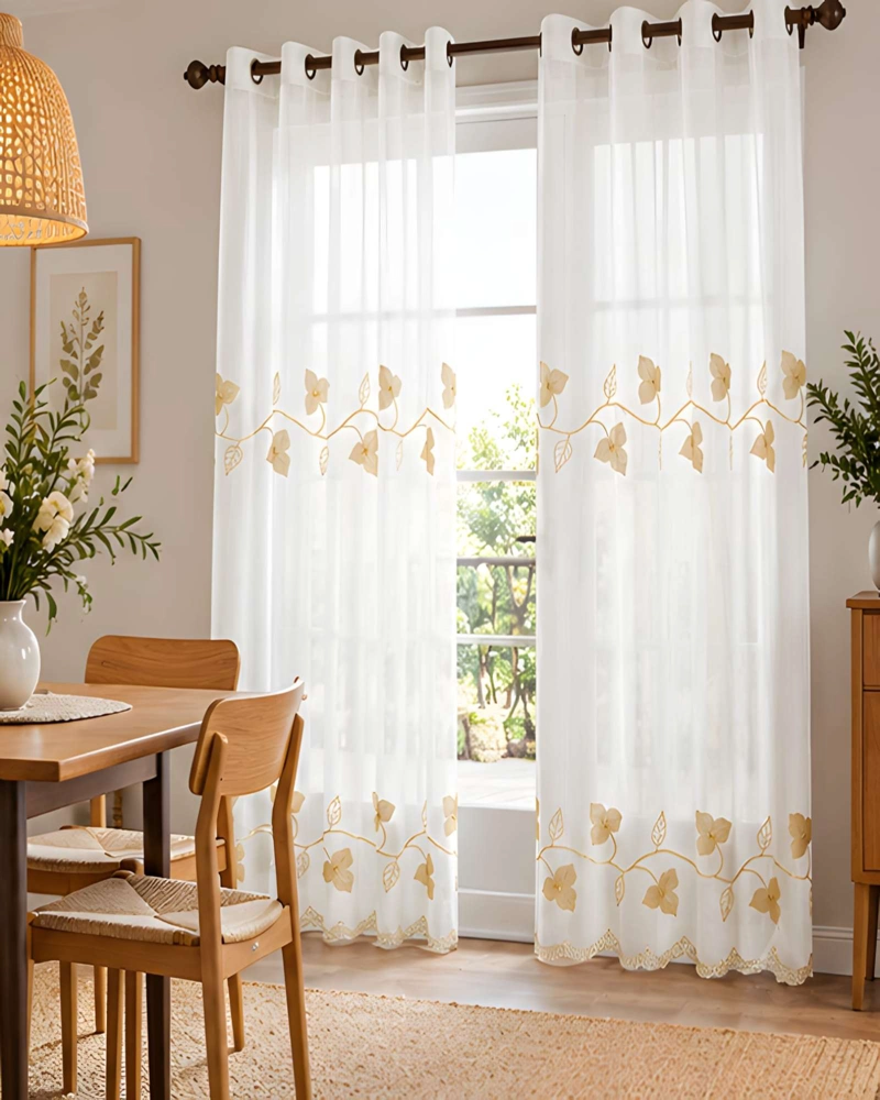 JUEGO 2 CORTINAS VISILLO 140X220 CM CON BORDADO FLORAL - 2