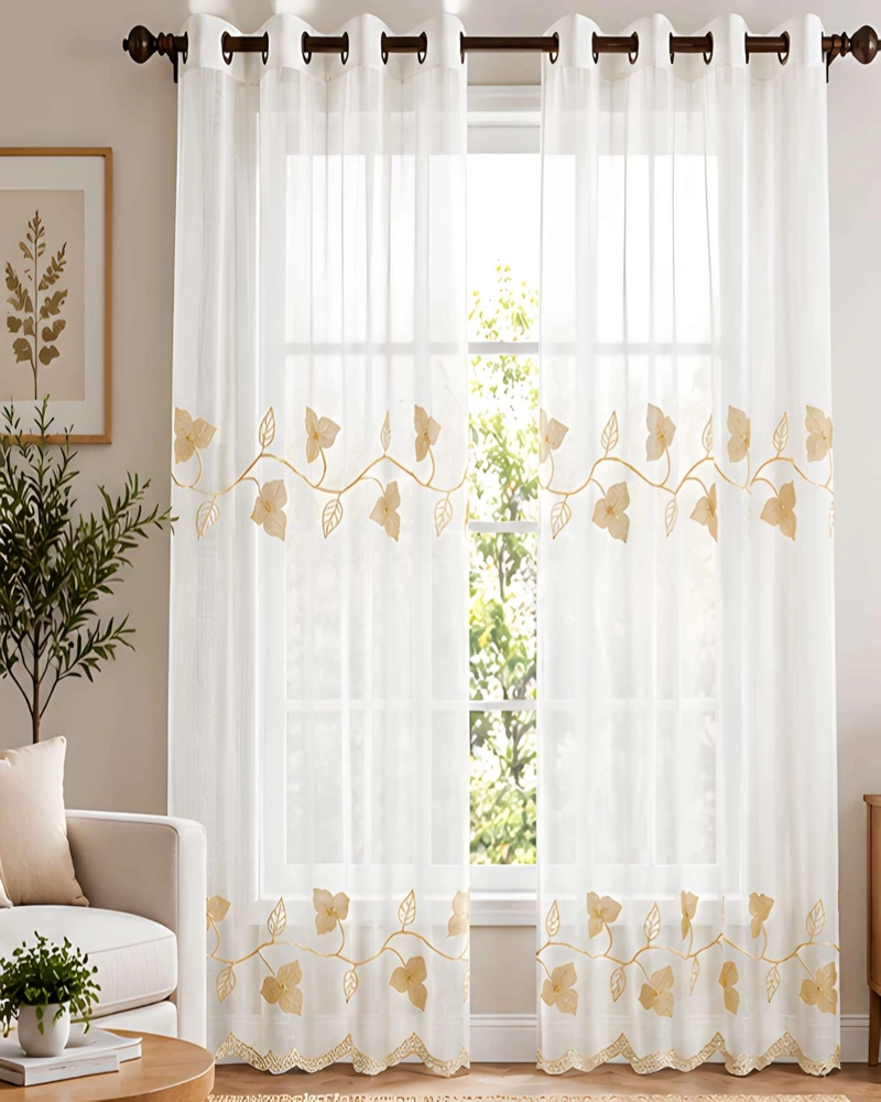 JUEGO 2 CORTINAS VISILLO 140X220 CM CON BORDADO FLORAL - 3