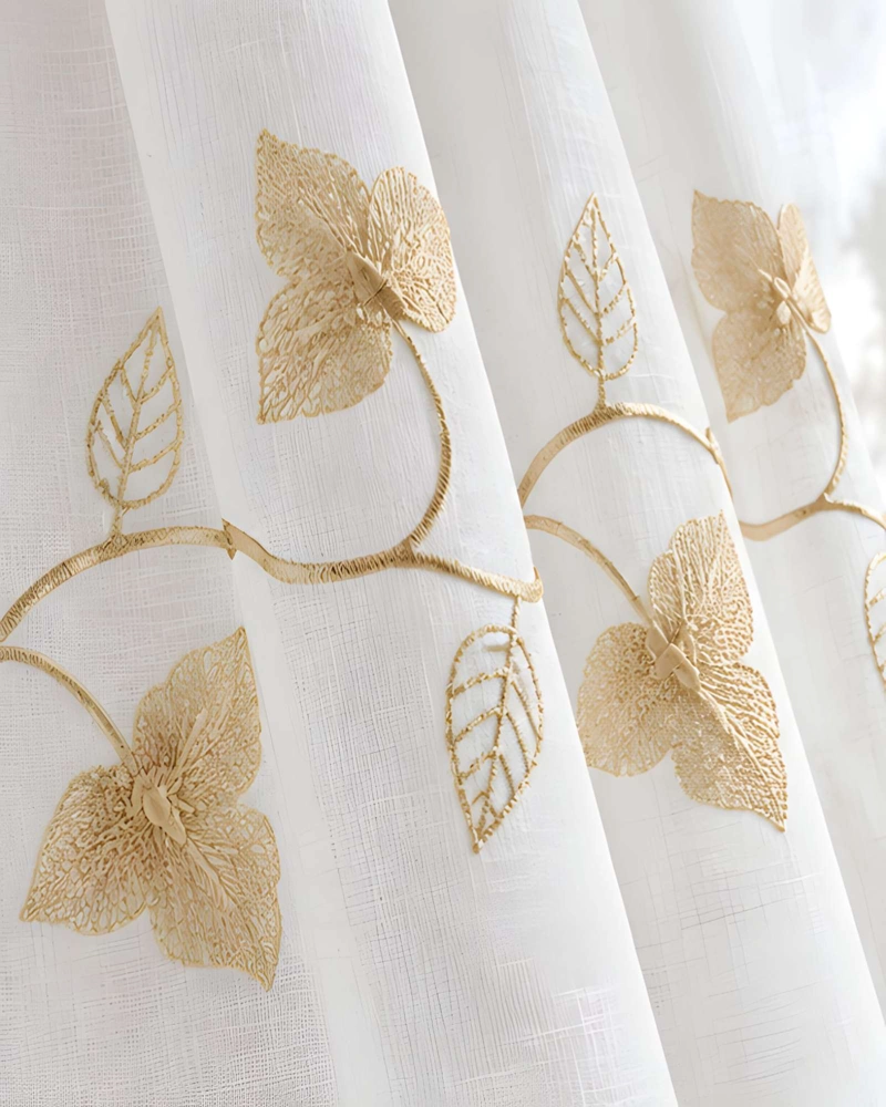 JUEGO 2 CORTINAS VISILLO 140X220 CM CON BORDADO FLORAL - 4