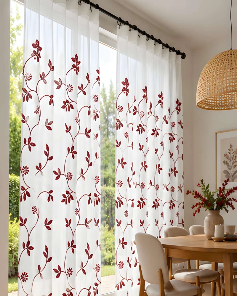 JUEGO 2 CORTINAS VISILLO 140X220 CM CON BORDADO FLORAL - 1